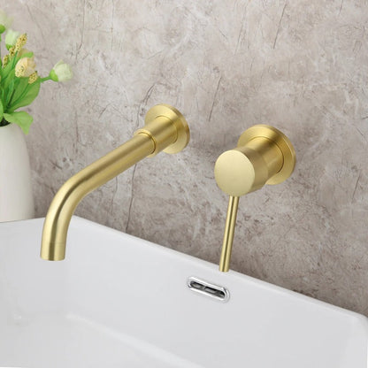 Luxury Brushed Golden Wall Mounted Bathroom Faucet