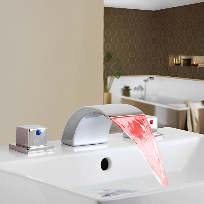 Water Temperature Control LED Waterfall Bathroom Faucet