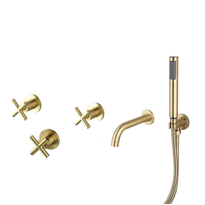 Golden Plated Bathtub Bathroom Faucet Shower Set With Hand Spray