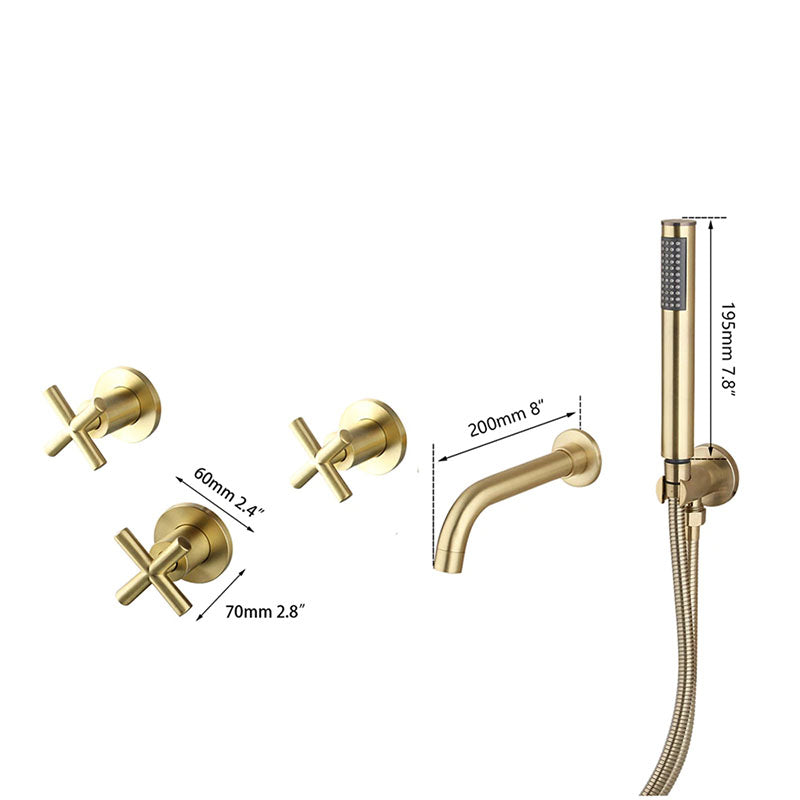 Golden Plated Bathtub Bathroom Faucet Shower Set With Hand Spray