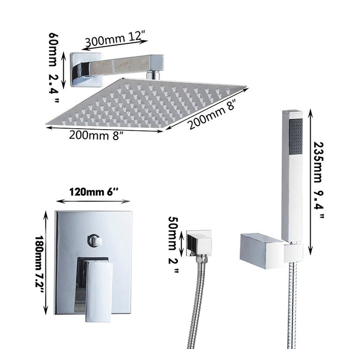 8 Inch Wall Mounted Luxury Square Head Shower Set