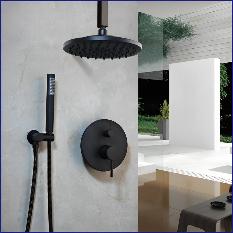 8 Inch Black Round Wall Mounted Shower Set