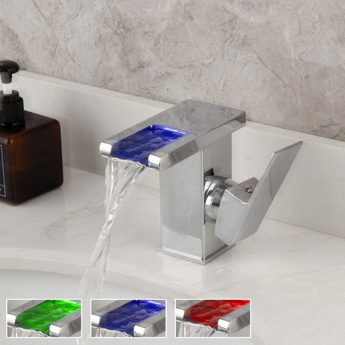 LED Waterfall Bathroom Basin Faucet Tap