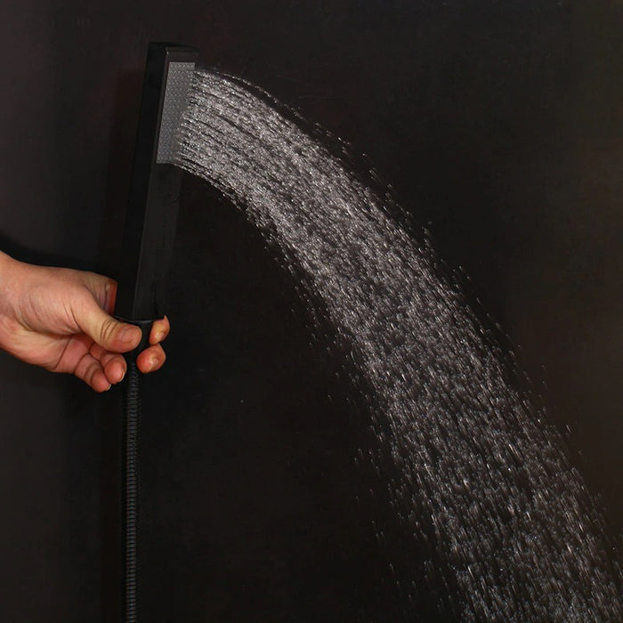 Matte Black Bathroom Thermostatic Rainfall Shower Faucet Set