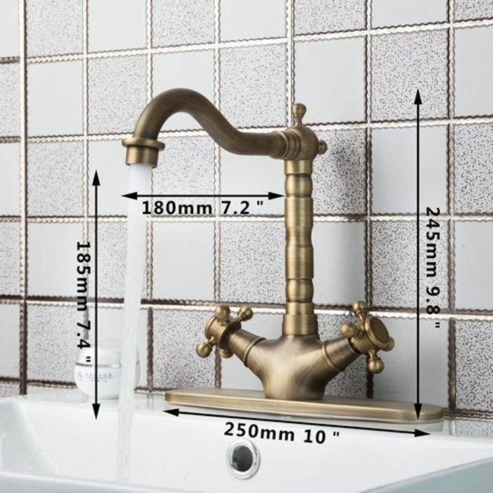 Antique Brass Double Handles Rotated Kitchen Mixer Faucet Tap