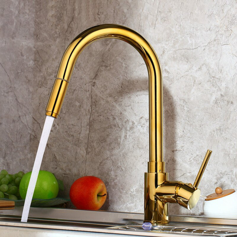 Golden Plated Swivel Contemporary Kitchen Faucet