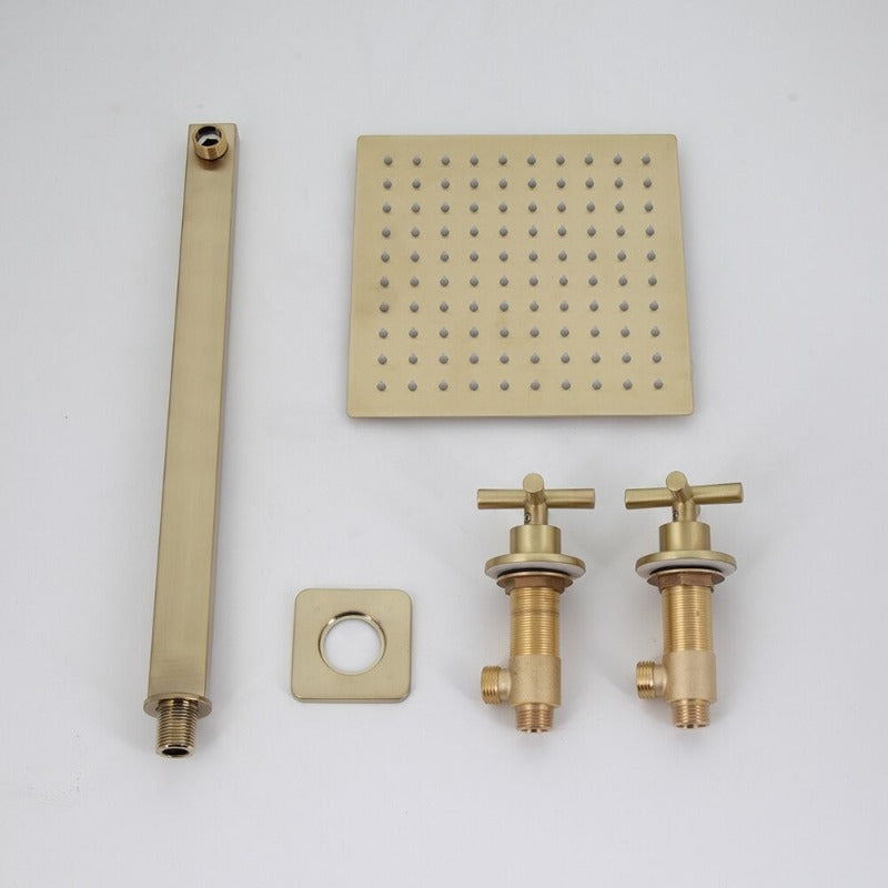 8 Inch Brushed Gold Rainfall Shower Faucet Set