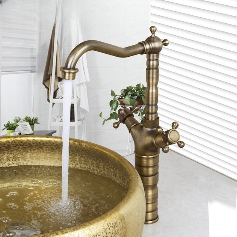 Antique Brass Swivel Dual Handles Faucet