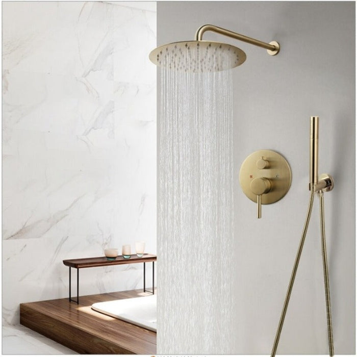 Brush Golden 10 Inch Round Shower Faucet Set