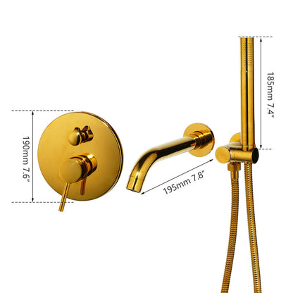 Golden Plated Bathtub Bathroom Faucet Shower Set With Hand Spray