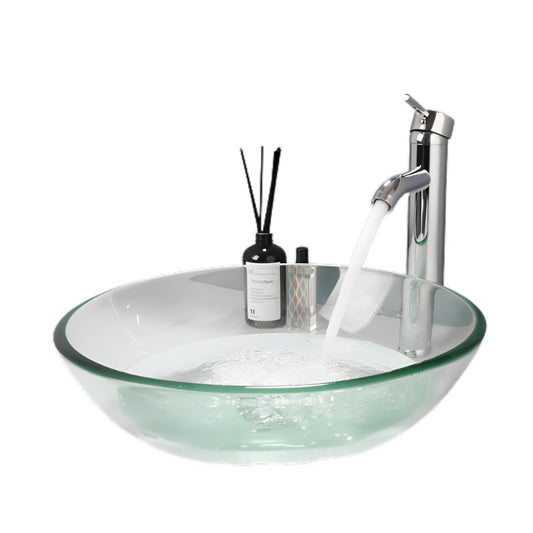 Brushed Nickel Bathroom Tempered Glass Sink Set