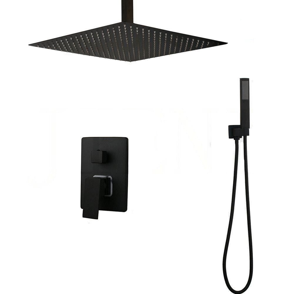 Black Bathroom LED Ceiling Mount Shower Head Faucet Set