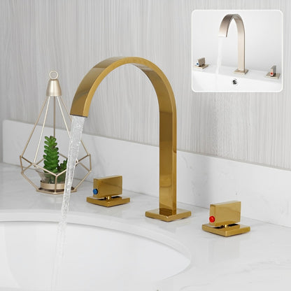 Dual-Handle Solid Brass Flat Widespread Mixer Basin Faucet