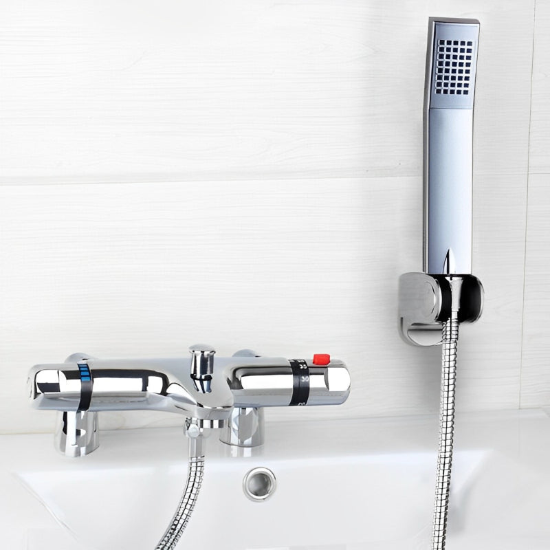 Chrome Brass Deck Mounted Thermostatic Mixer Taps