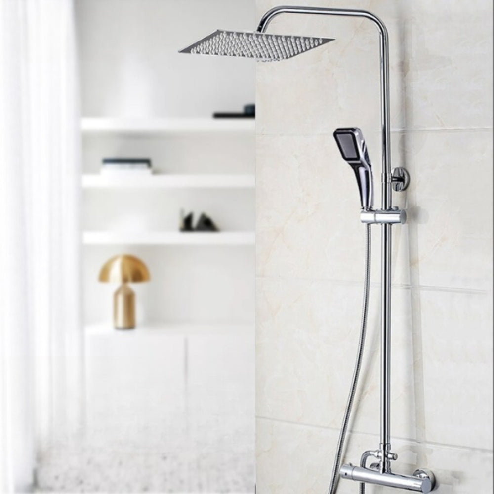 Chrome Polished Thermostatic Bathtub Shower Mixer Faucet Tap Set