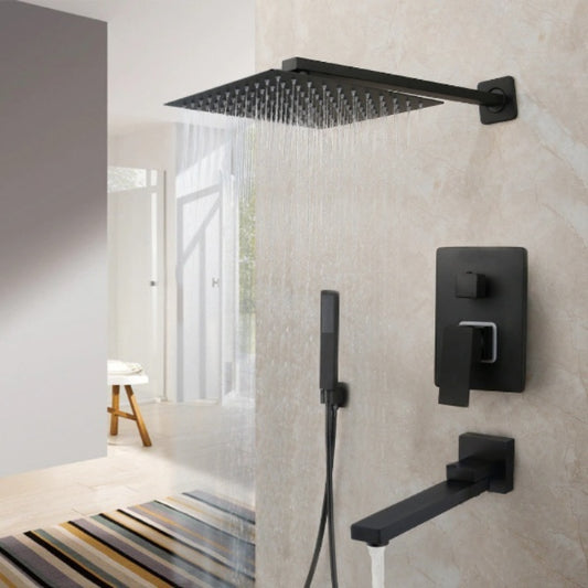 8/16 Inches Matte Black Square Waterfall Spray Shower Set