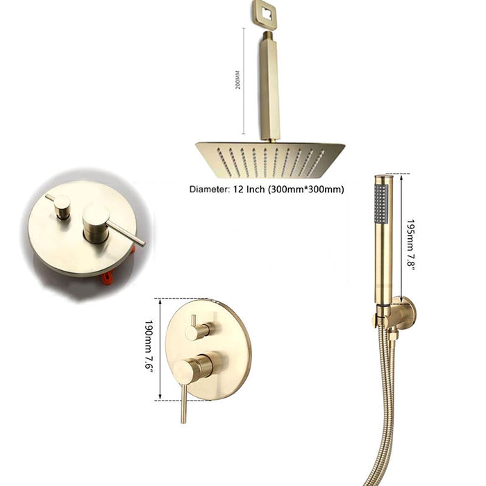 Brushed Gold Wall Mounted Rainfall Bathroom Shower Set