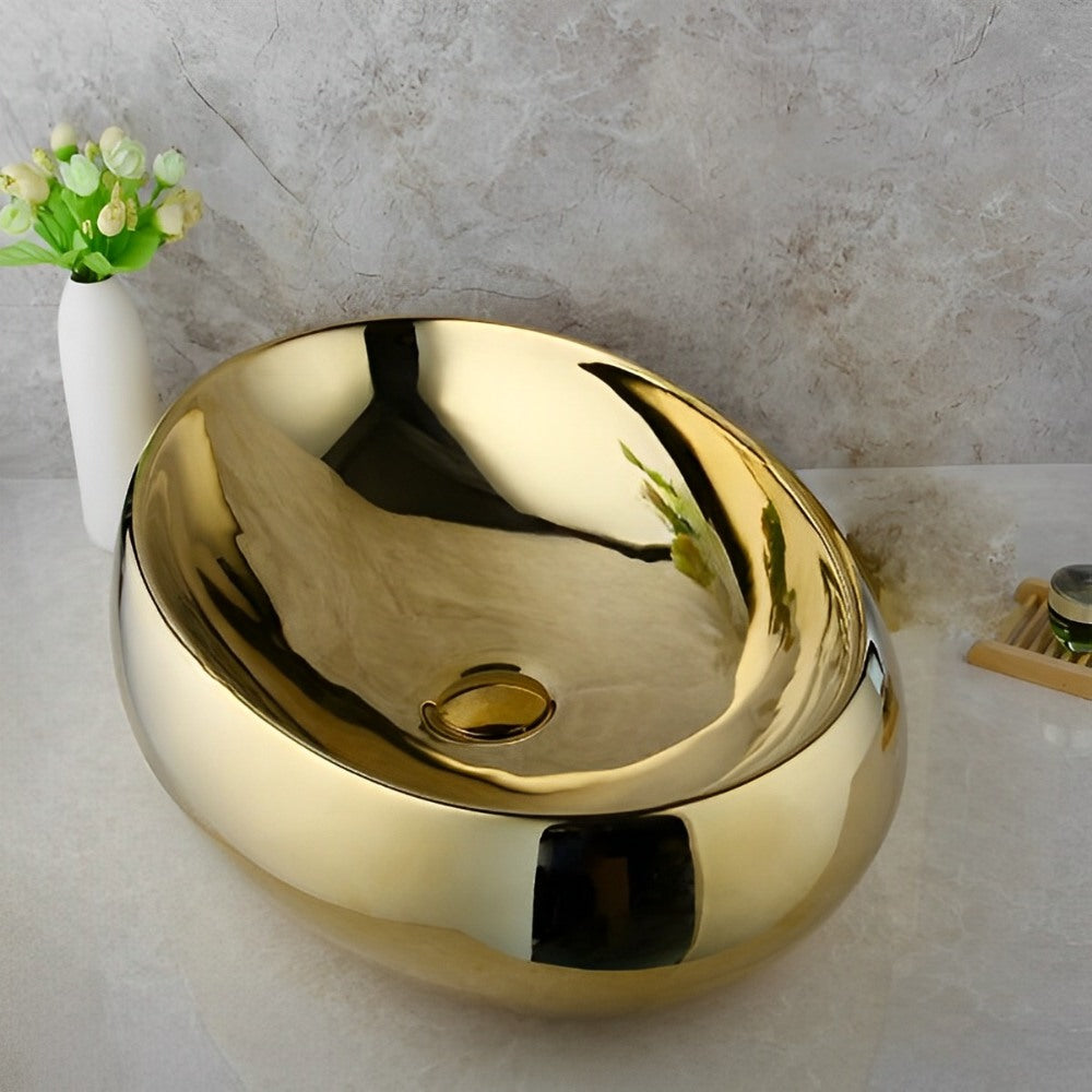 Golden Plated Bathroom Ceramic Basin Sink