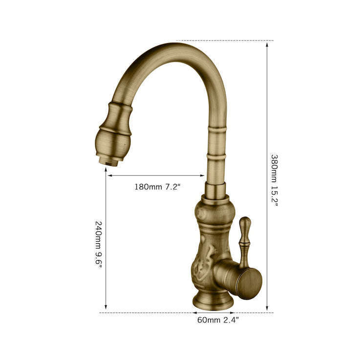 Antique Brass Kitchen Sink Faucet - Solid Brass Construction | Swivel Spout