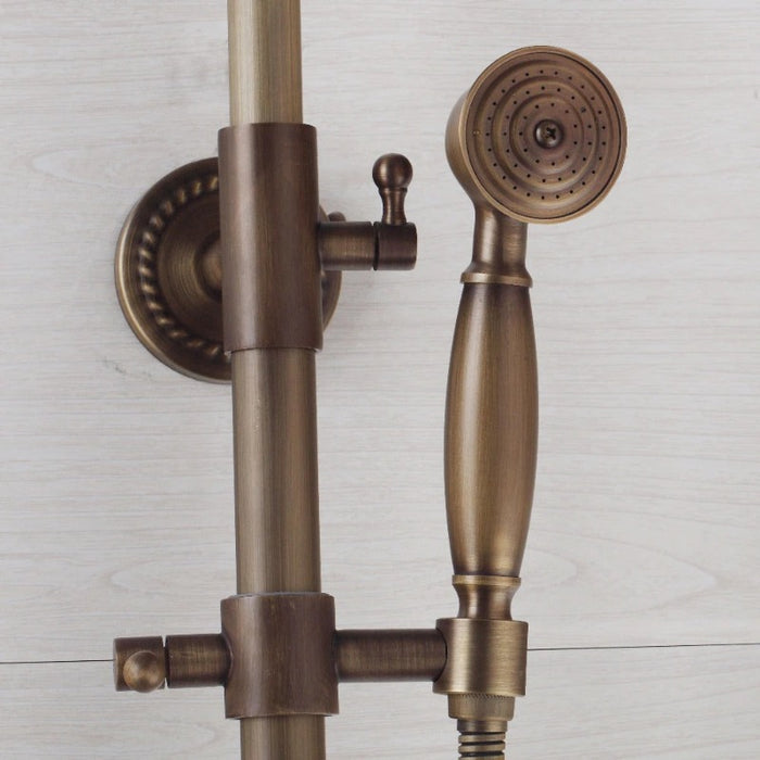 8 Inch Antique Brass Rainfall Bathroom Faucet Mixer Shower Set