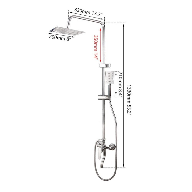 8 Inch Wall Mount Chrome Shower Faucet Set