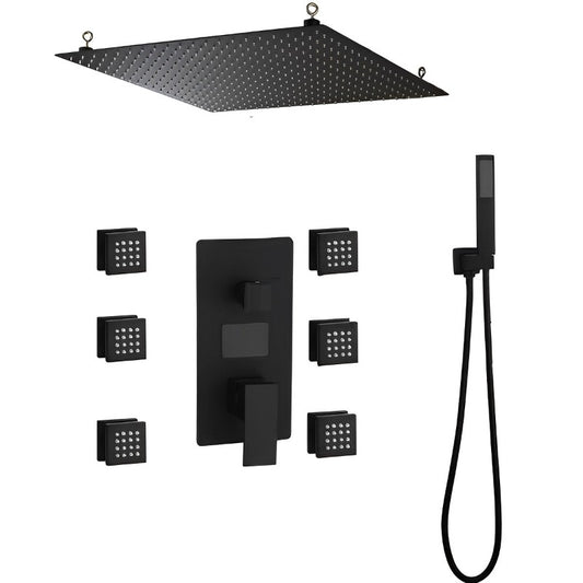 Black Wall Mounted Square Style Waterfall Shower Set