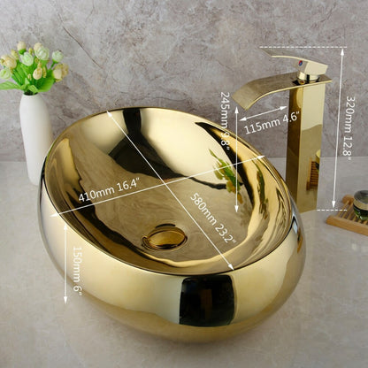 Polished Gold Bathroom Ceramic Basin Sink