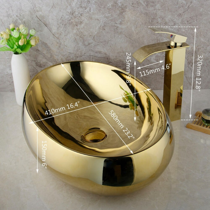 Polished Gold Bathroom Ceramic Basin Sink