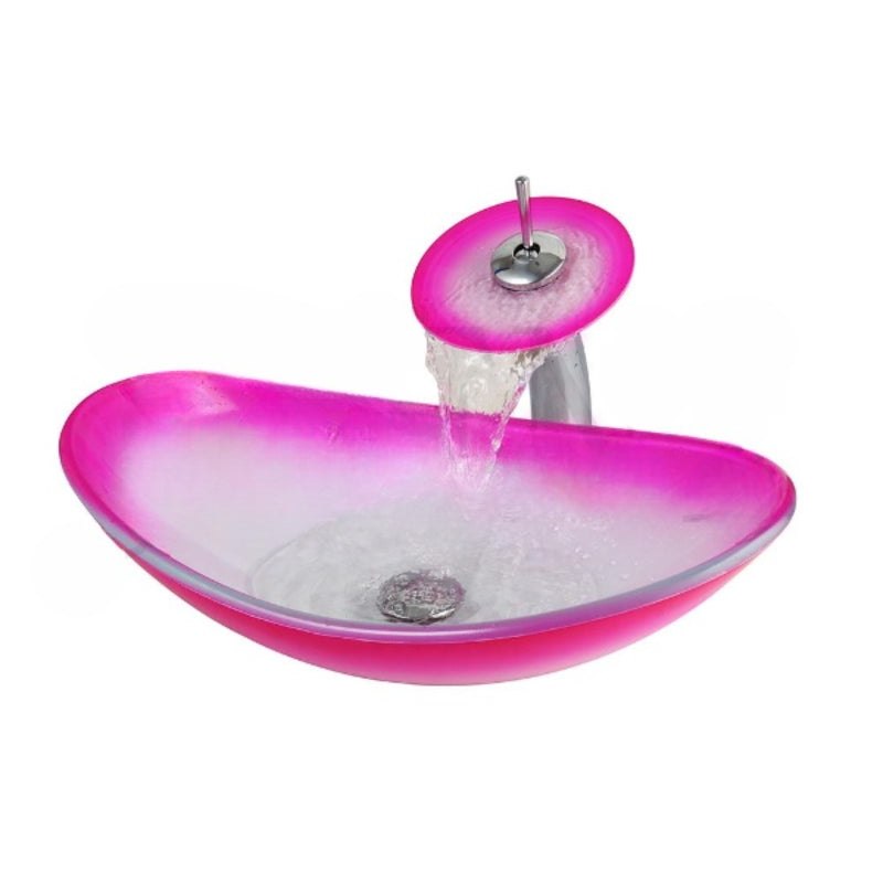 Pink Artistic Tempered Glass Countertop Basin Faucet Set