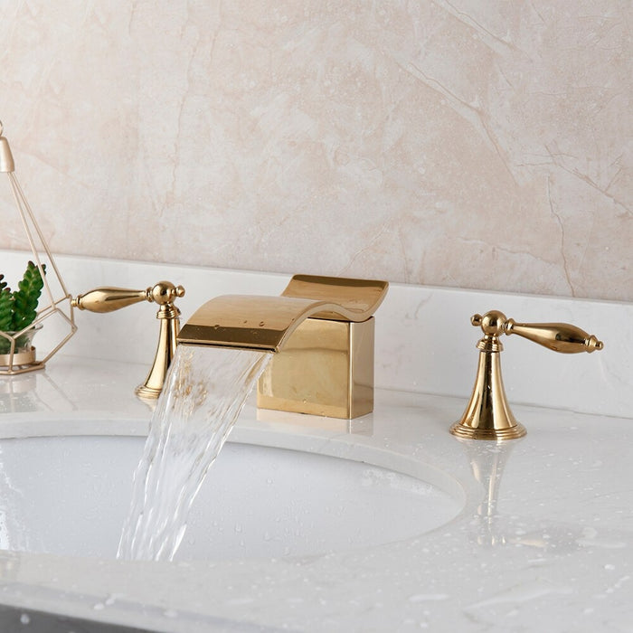 Golden Plated Bathtub Two Handles Mixer Tap Faucet