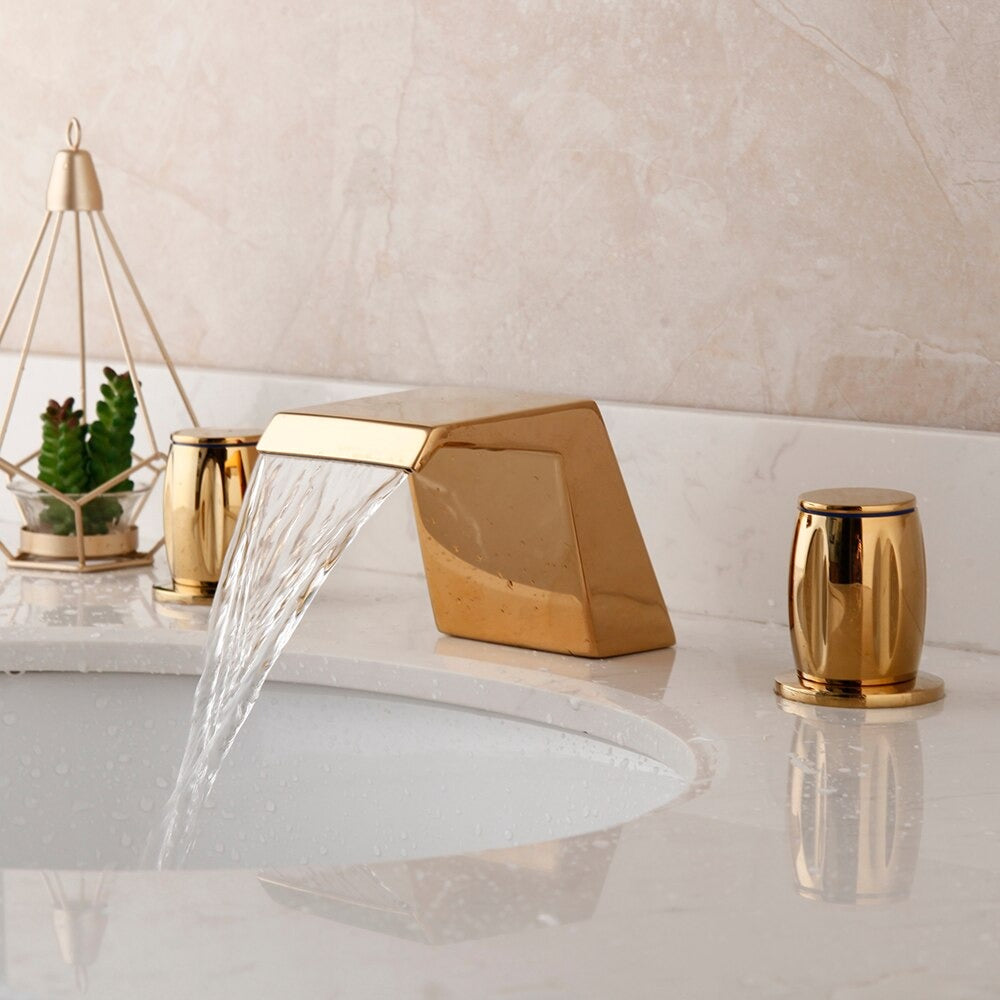 Golden Plated Bathtub Two Handles Mixer Tap Faucet