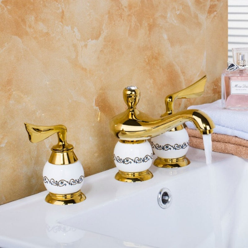 3 Pieces Golden Plated Mixer Tap Faucet Set