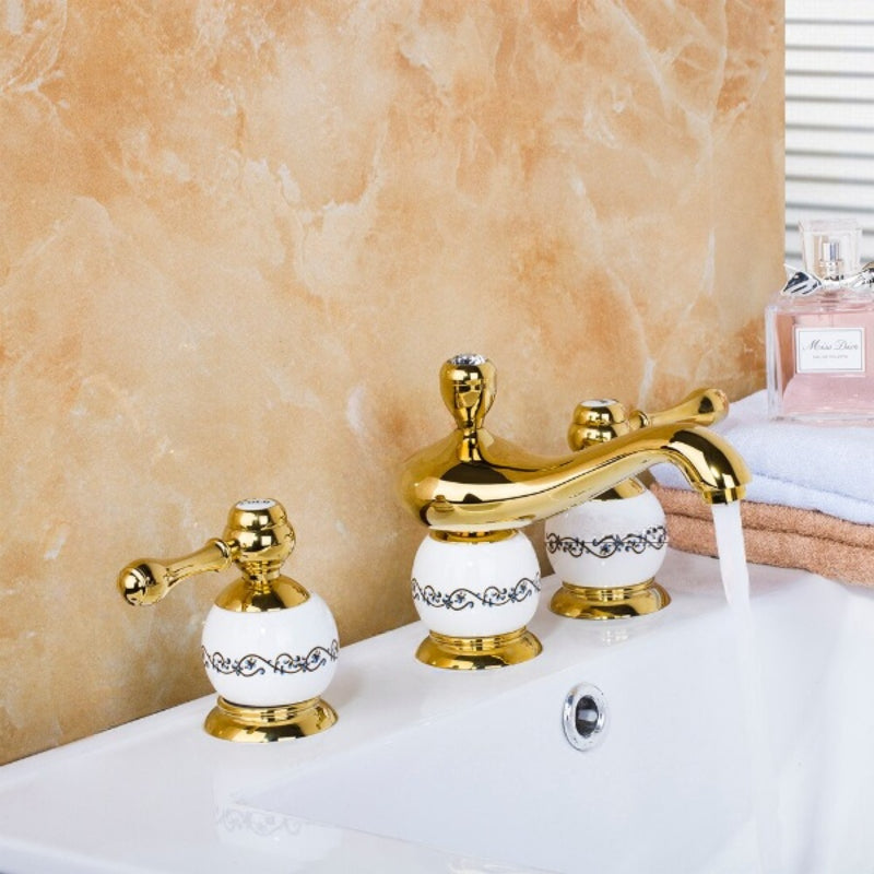 3 Pieces Golden Plated Mixer Tap Faucet Set