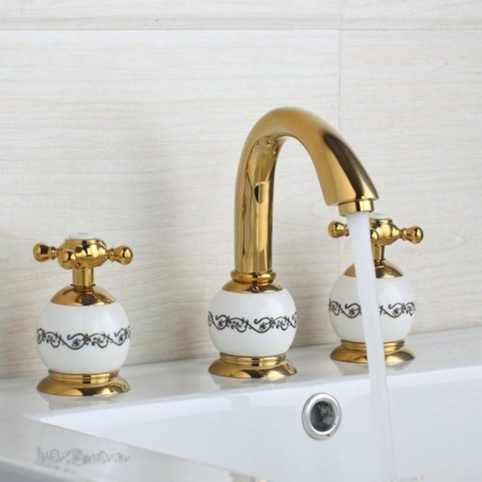 3 Pieces Golden Plated Mixer Tap Faucet Set