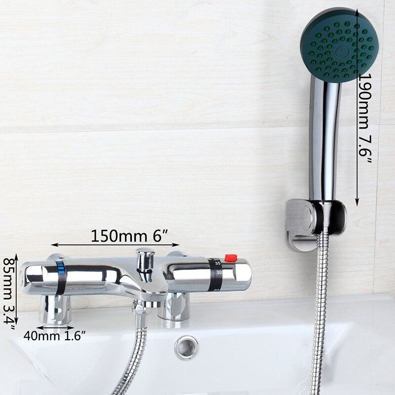 Chrome Brass Deck Mounted Thermostatic Mixer Taps