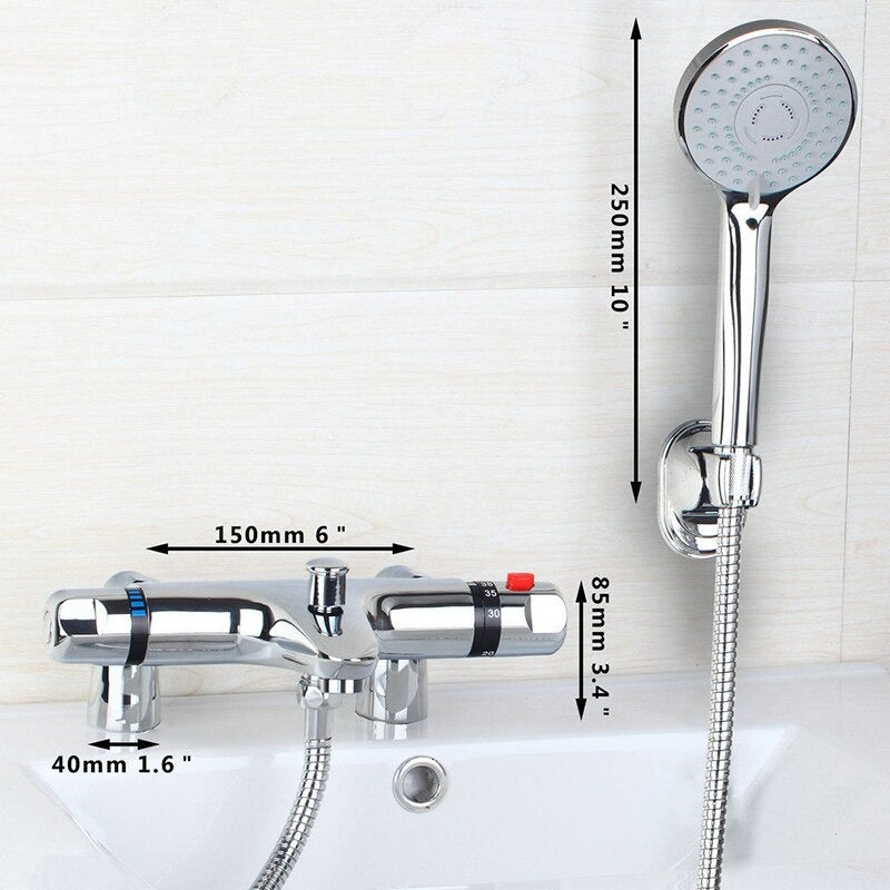 Chrome Brass Deck Mounted Thermostatic Mixer Taps