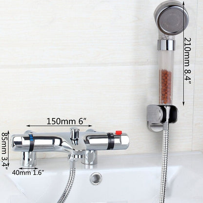 Chrome Brass Deck Mounted Thermostatic Mixer Taps