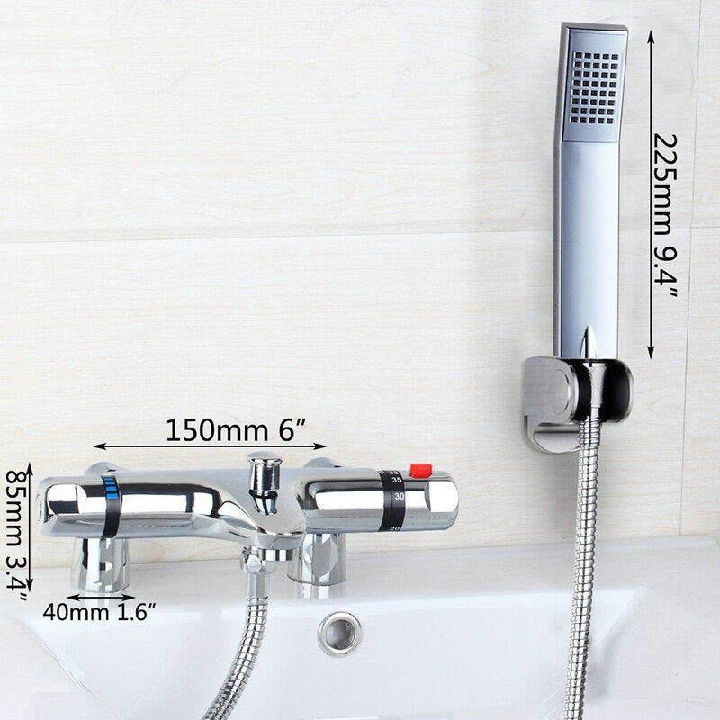 Chrome Brass Deck Mounted Thermostatic Mixer Taps