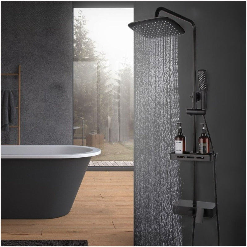 Matte Black Wall Mounted Rainfall Shower Head Faucet Set