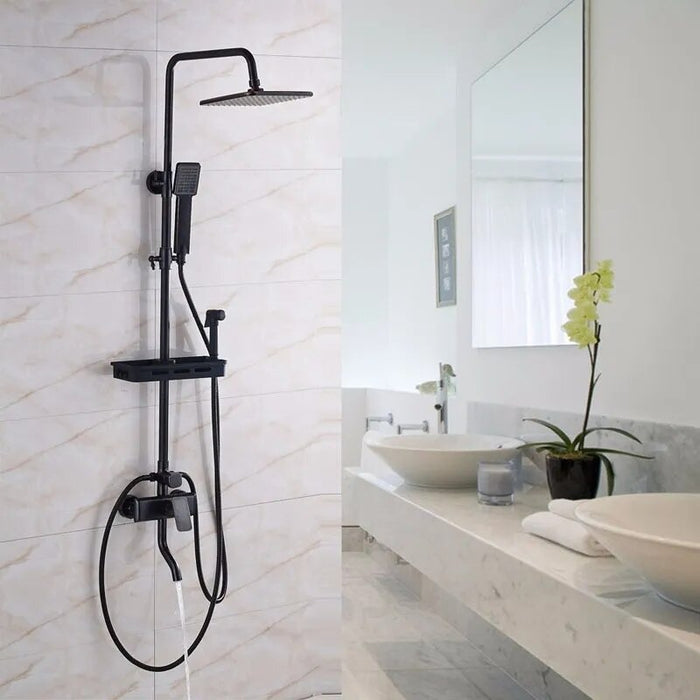Matte Black Wall Mounted Rainfall Shower Head Faucet Set