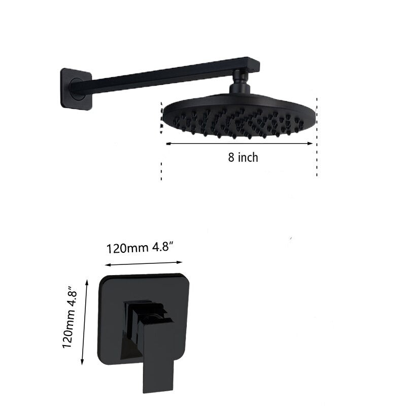 Black Round Wall Mounted Bathroom Rainfall Shower Faucet Sets