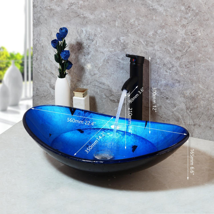 Art Basin Blue Hand Paint Bathroom Glass Basin