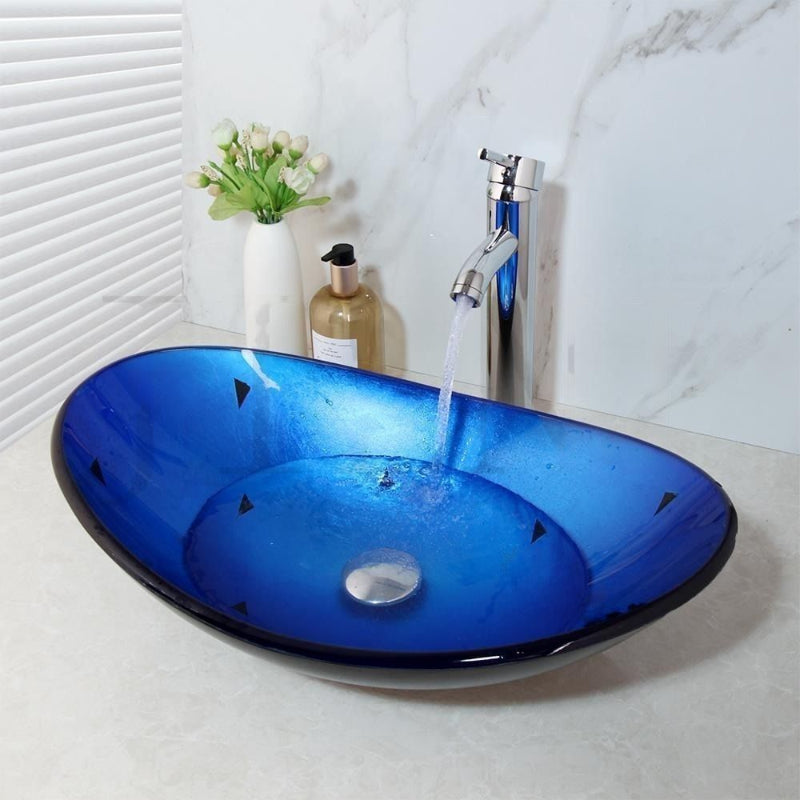 Art Basin Blue Hand Paint Bathroom Glass Basin