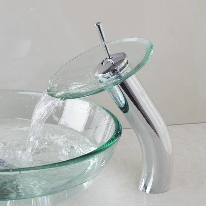 Transparent Tempered Waterfall Glass Faucet Mixer Tap