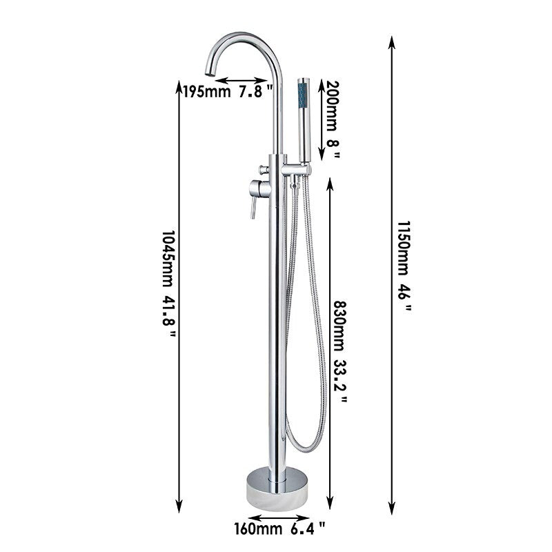 Solid Brass Chrome Nickel Floor Standing Shower Faucet