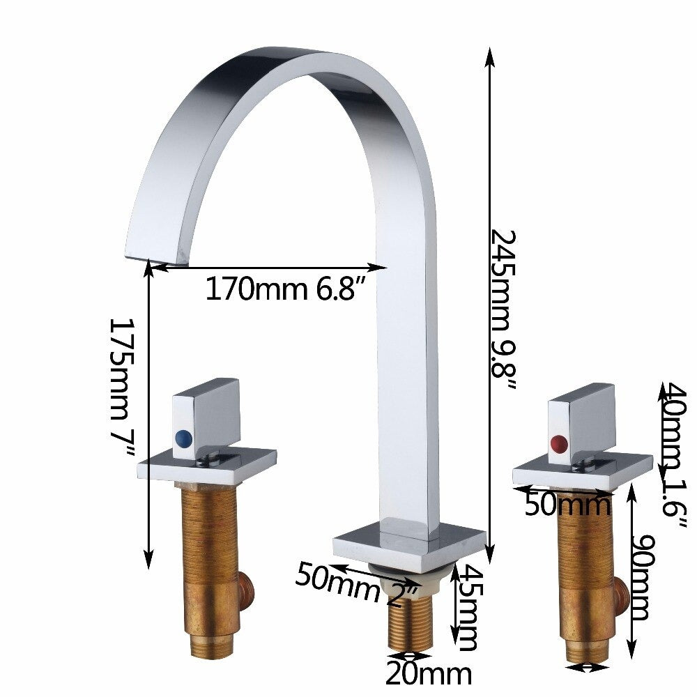 Dual-Handle Solid Brass Flat Widespread Mixer Basin Faucet