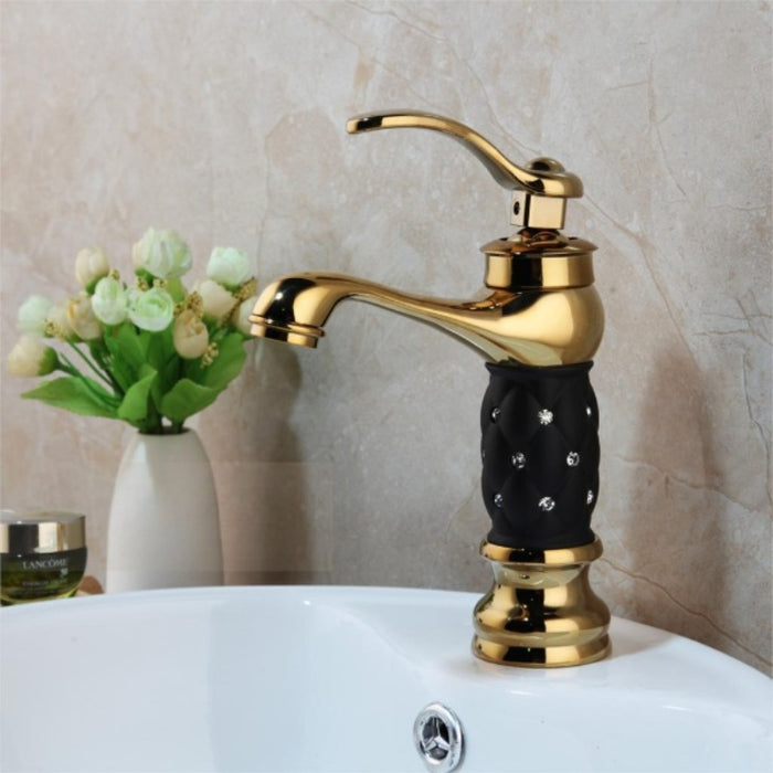 Single Handle Gold Polished Deck Mounted Bathroom Faucet