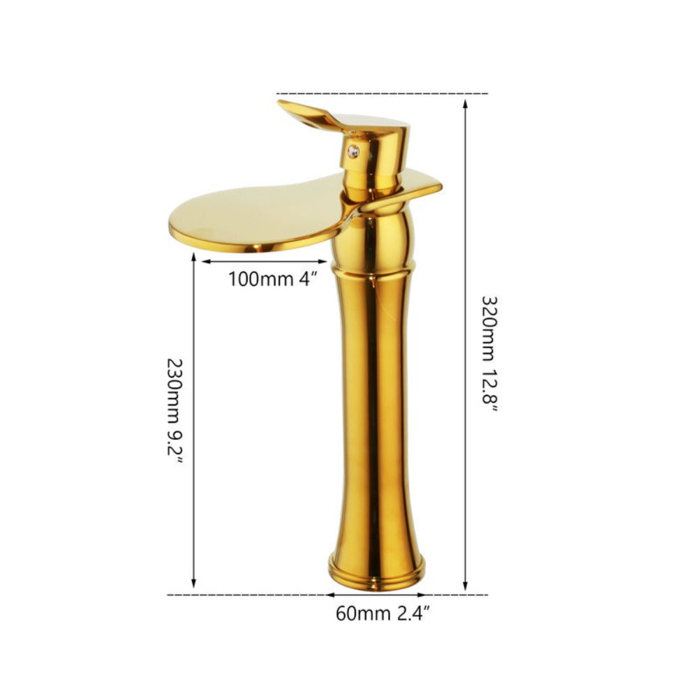 Tall Luxury Golden Deck Mount Waterfall Basin Tap