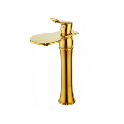 Tall Luxury Golden Deck Mount Waterfall Basin Tap