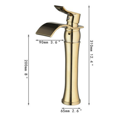 Tall Luxury Golden Deck Mount Waterfall Basin Tap